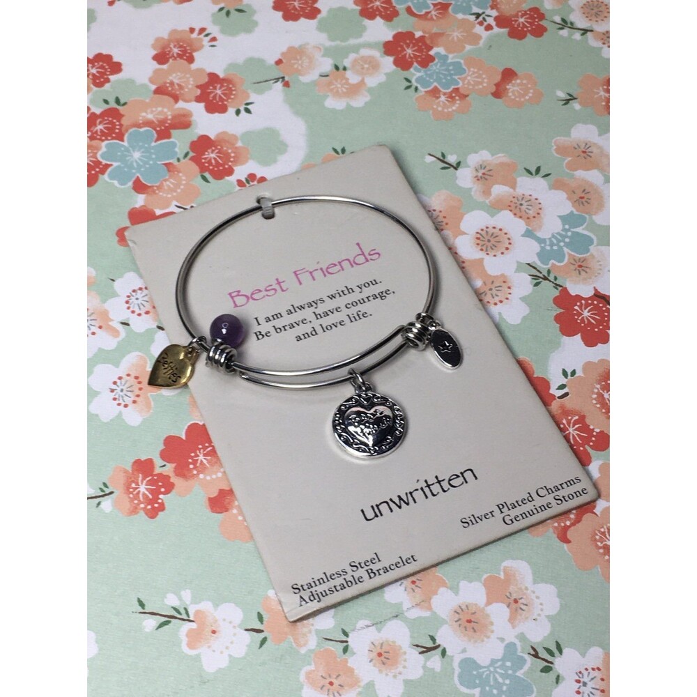 By Unwritten Stainless steel Best Friends adjustable bracelet silver plated new